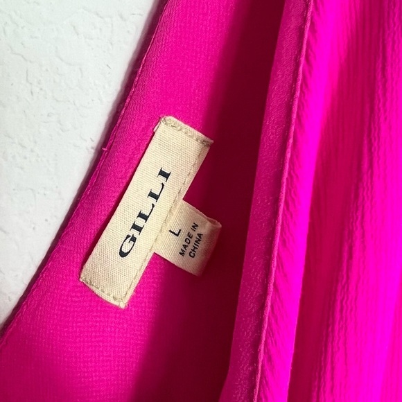 GILLI PINK V-NECK BOW SHOULDER MINI WOMEN DRESS SIZE LARGE - Picture 7 of 8